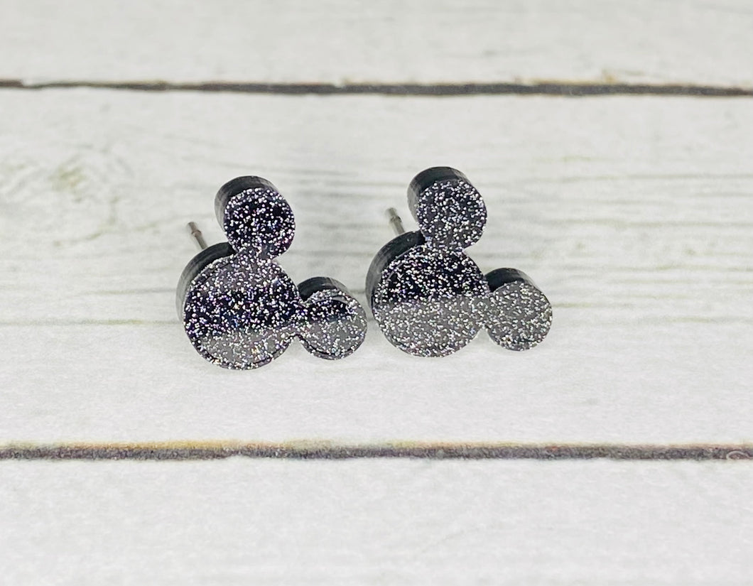 Black Glitter Mouse Earrings