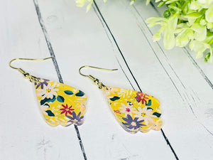 Yellow Floral Acrylic Dangles