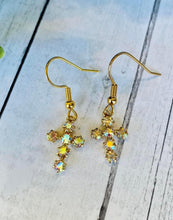 Load image into Gallery viewer, Iridescent Gold Cross Dangles

