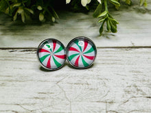 Load image into Gallery viewer, Red and Green Peppermint Candy Studs
