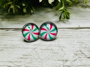 Red and Green Peppermint Candy Studs