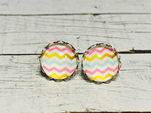 Load image into Gallery viewer, Spring Chevron Studs set in a Scalloped Silver Tray
