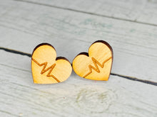 Load image into Gallery viewer, Heart Rhythm Wood Earrings (Nurse)
