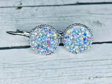 Load image into Gallery viewer, Silver Rainbow Druzy Leverbacks - 12mm
