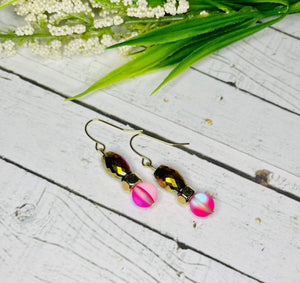 Hot Pink Druzy Agate beaded necklace & Earrings