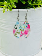 Load image into Gallery viewer, Pink &amp; Aqua Floral Acrylic Dangles
