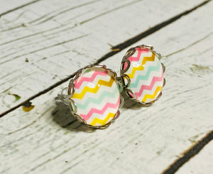 Spring Chevron Studs set in a Scalloped Silver Tray