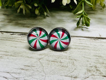 Load image into Gallery viewer, Red and Green Peppermint Candy Studs
