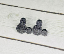 Load image into Gallery viewer, Black Glitter Mouse Earrings
