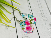 Load image into Gallery viewer, Pink &amp; Aqua Floral Acrylic Dangles
