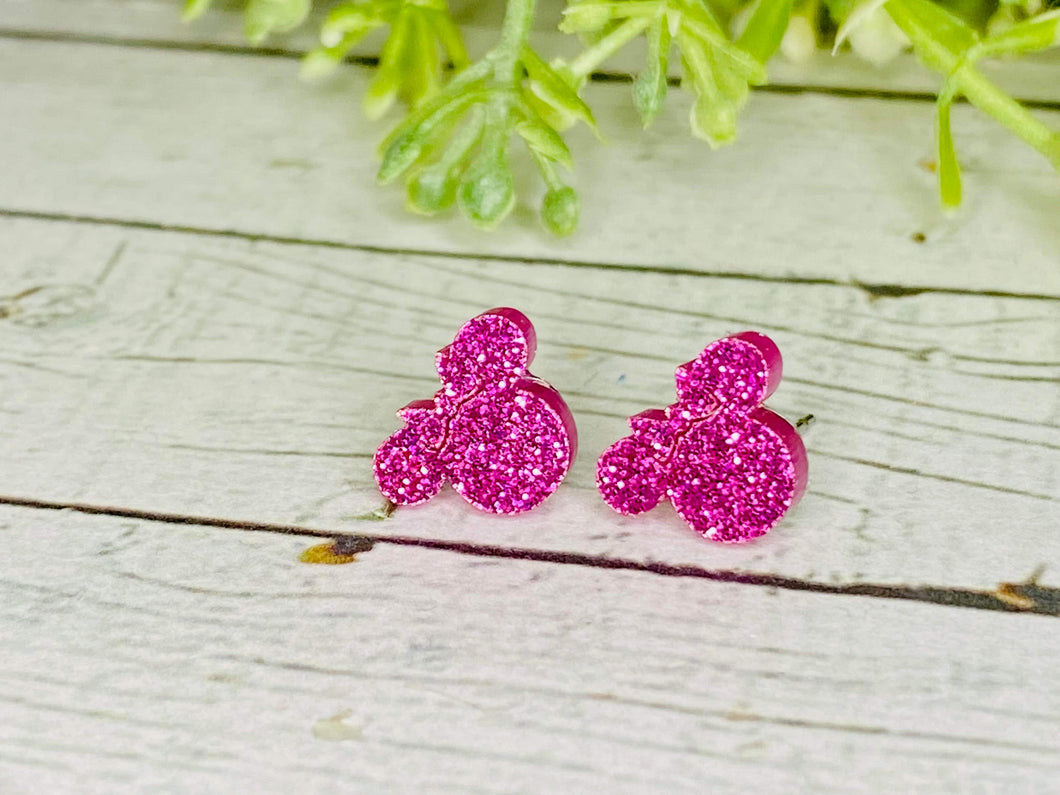 Pink Glitter Girl Mouse Earrings
