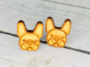Bulldog Wood Earrings