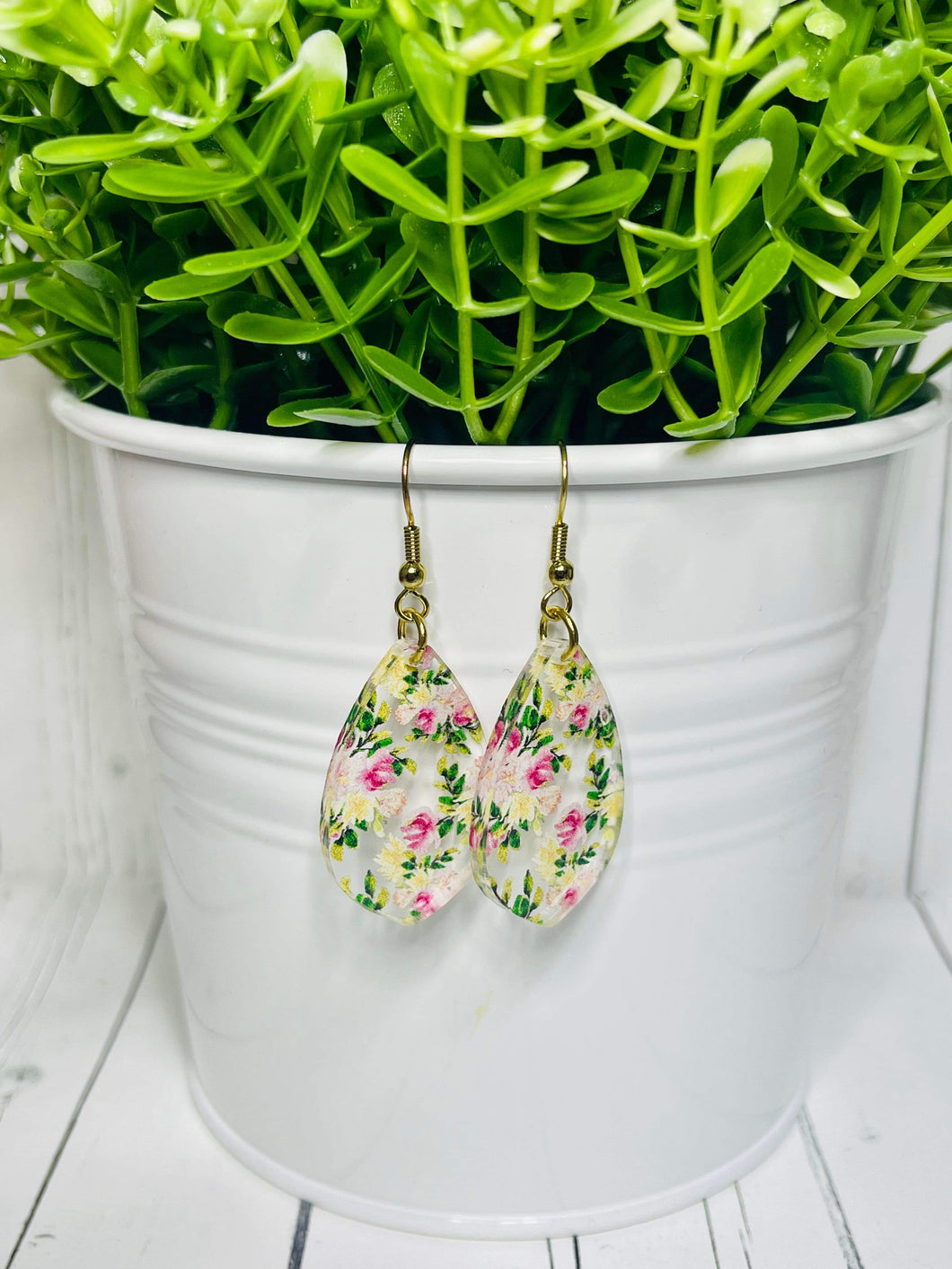 Wildflower Pink & Yellow Floral Acrylic Dangles - style 1
