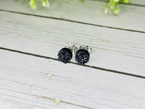 Black 6mm Druzy Earrings