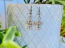 Load image into Gallery viewer, White Rhinestone Silver Cross Dangles
