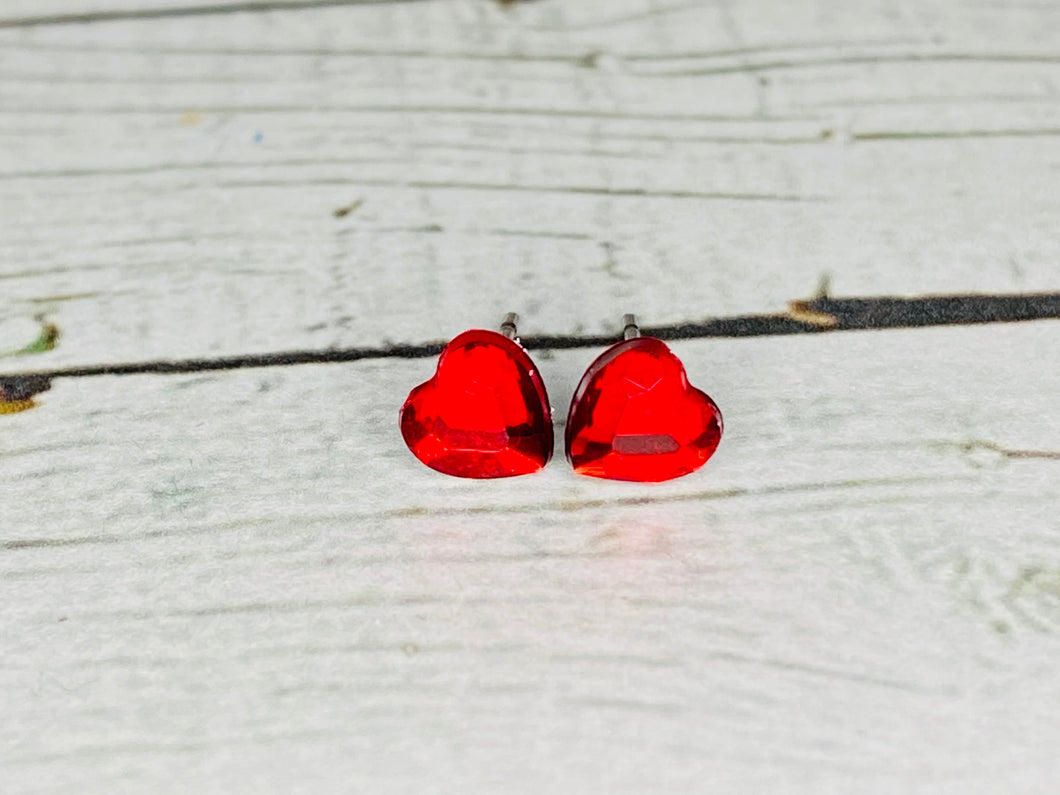 Little Red Rhinestone Hearts - 6mm