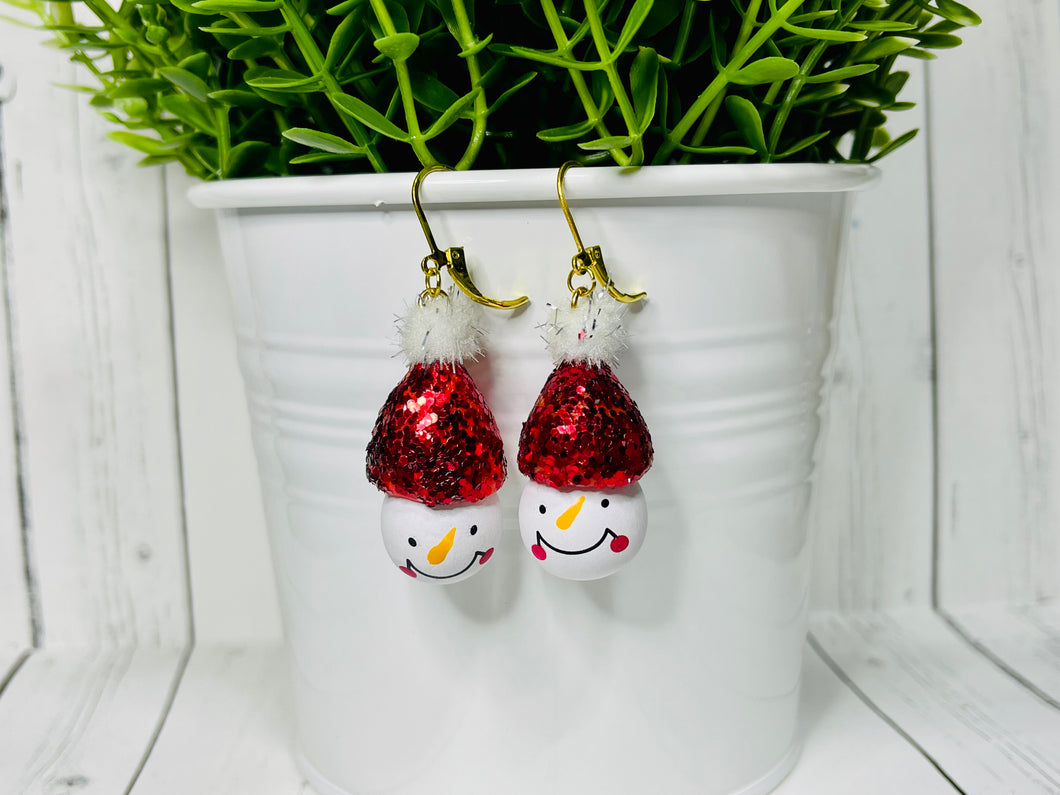 Glittery Red Snowman Earrings