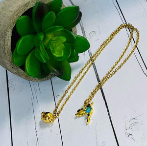 Aqua & Black Hummingbird necklace