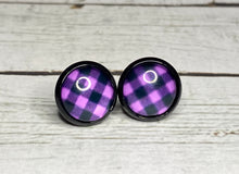 Load image into Gallery viewer, Purple Buffalo Plaid Studs - 10mm
